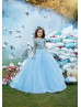 Sky Blue Lace Tulle V Back Gorgeous Flower Girl Dress Sky Blue Lace Tulle V Back Gorgeous Flower Girl Dress